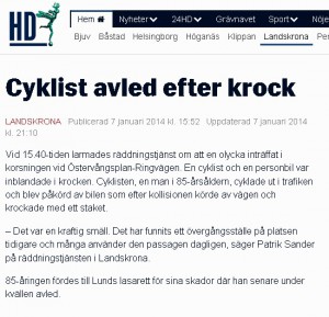 Cyklist avled efter krock